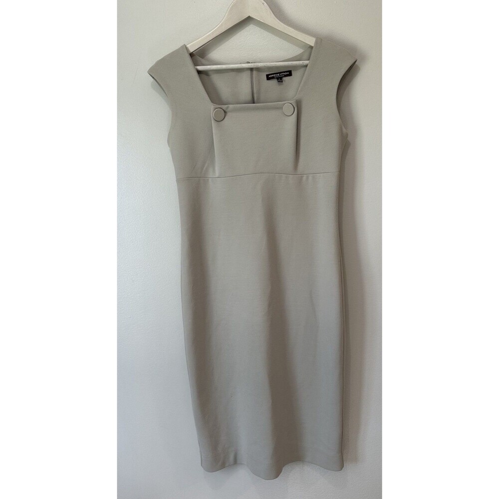 Adrienne Vittadini Dress Womens Sleeveless Sheath Square Neck Size 4 Beige
